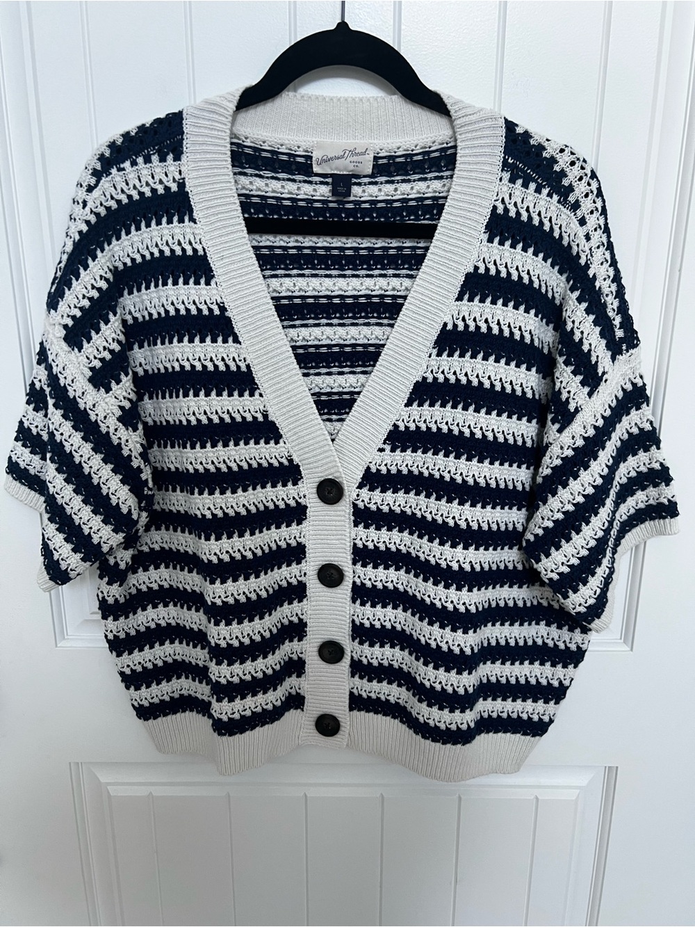✨NWOT✨ Universal Thread Navy & Cream Striped Crochet Cardigan - Picture 2 of 9